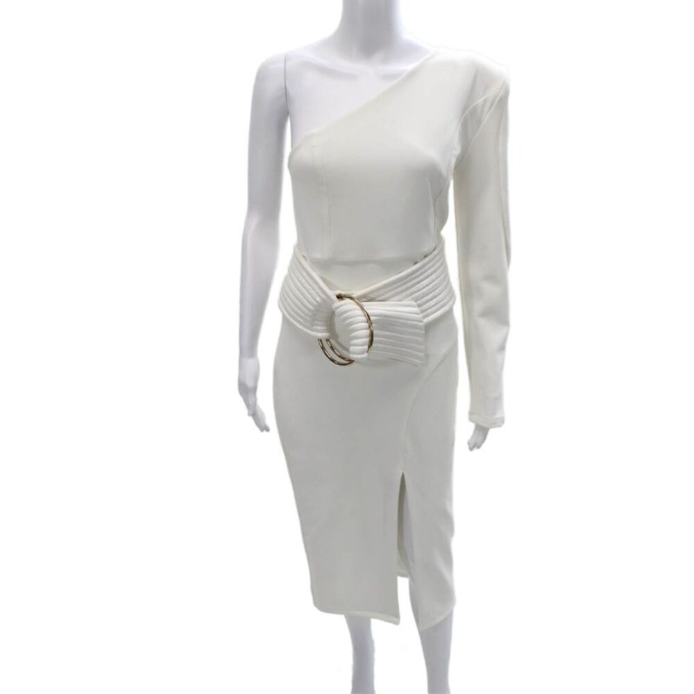 Zhivago Women White One Shoulder Long Sleeve Knee Length Dress Size 10